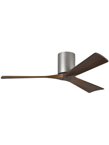 Irene 52 inch Flush-Mount Ceiling Fan with Solid Wood Blades in Brushed Nickel.